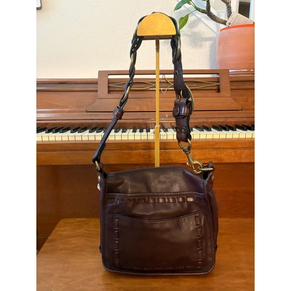 Coach Bleeker Tattersall Leather Flap Crossbody Brown Whipstitch Turnlock 11446 - Picture 2 of 12